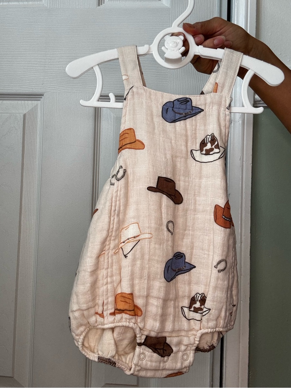 Cream Cowboy Hat Print Baby Romper - Cute Cotton One-Piece